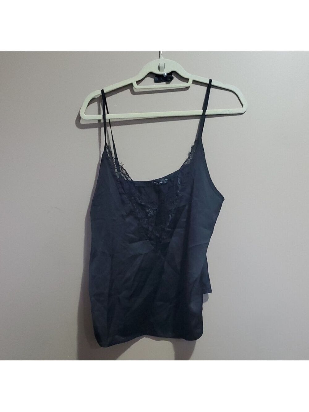Shein Curve Elegant Black Lace Trim Cami Top Size 0XL
